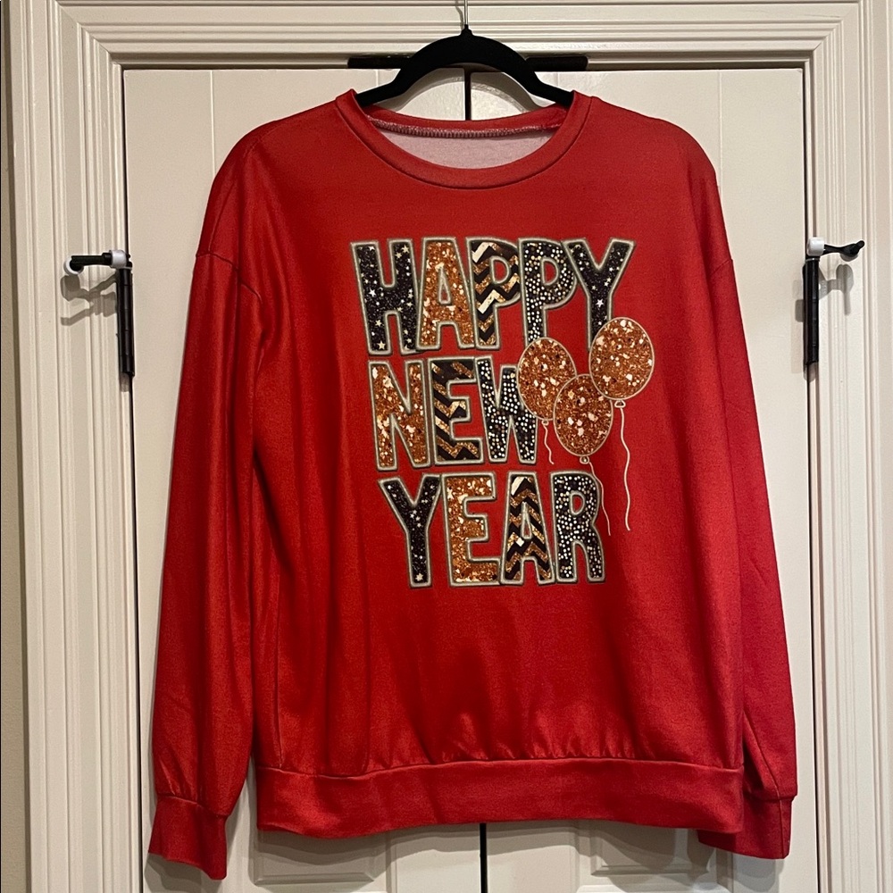 Red Happy New Year Sweatshirt (small hole)